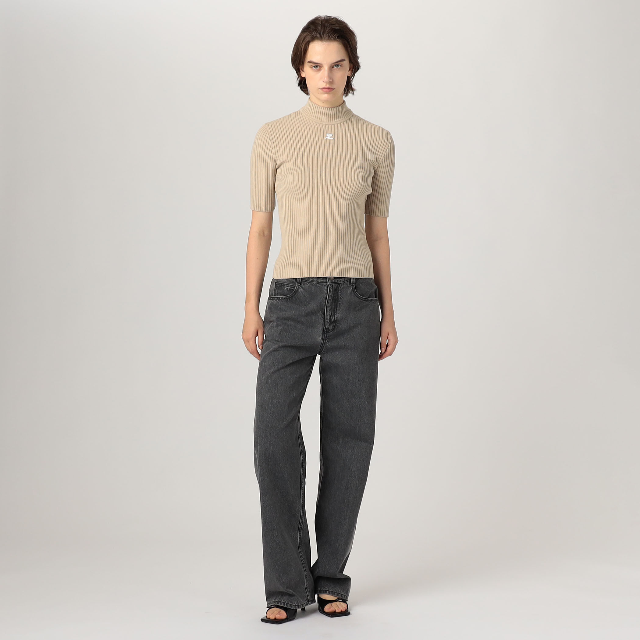 courreges sportfutur グレージュ　タートルネック セール】【COURREGES/クレージュ】MOCKNECK RIB KNIT SWEATER