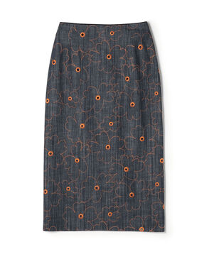 デニムフラワーリング タイトストレートスカート