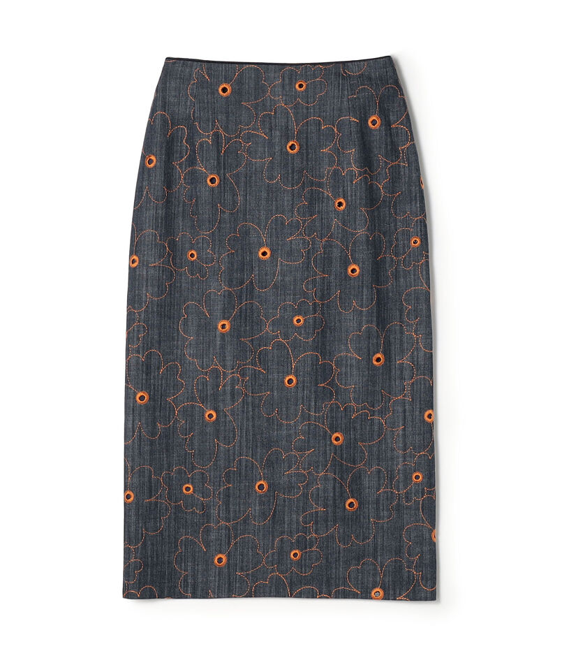 デニムフラワーリング タイトストレートスカート