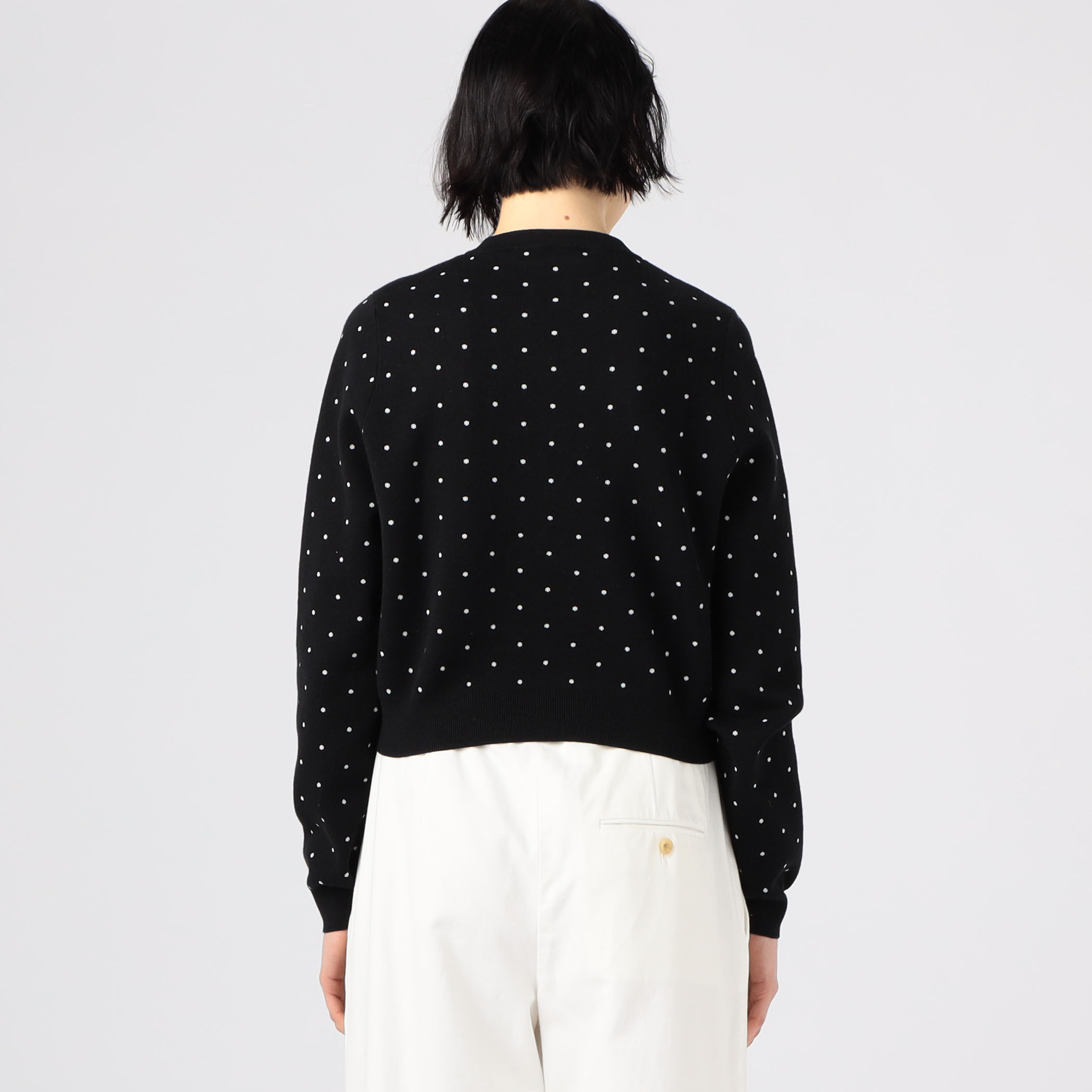 CaBAN ドット柄ポケカーデ CABaN カーディガン コットンカシミヤ ドットジャカードクルーネック