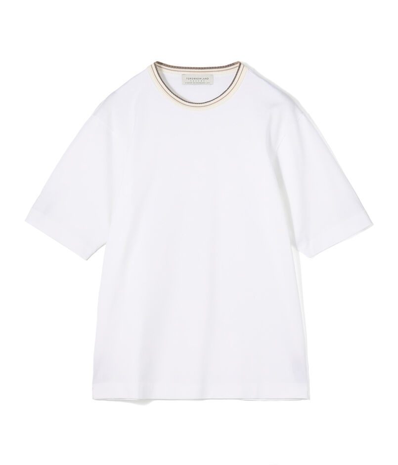 スーピマコットンシルケット リンキングニット襟Tシャツ