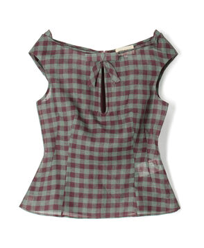 SHUSHU/TONG Keyhole Crop Top リネン チェックブラウス