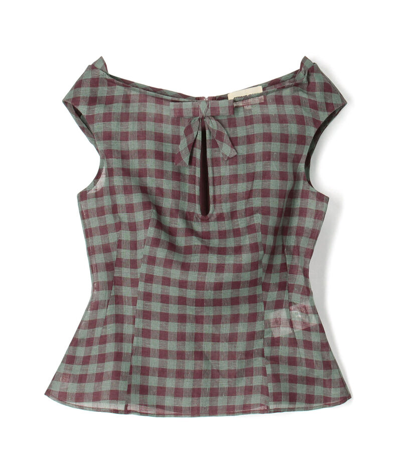 SHUSHU/TONG Keyhole Crop Top リネン チェックブラウス
