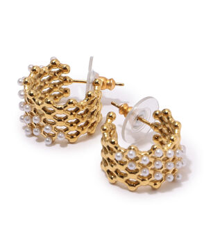 Kenneth Jay Lane gold pearl dots hoop ピアス