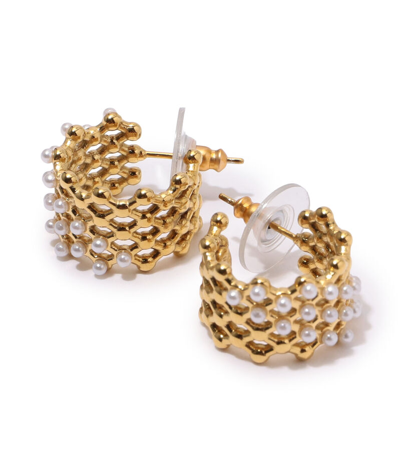 Kenneth Jay Lane gold pearl dots hoop ピアス