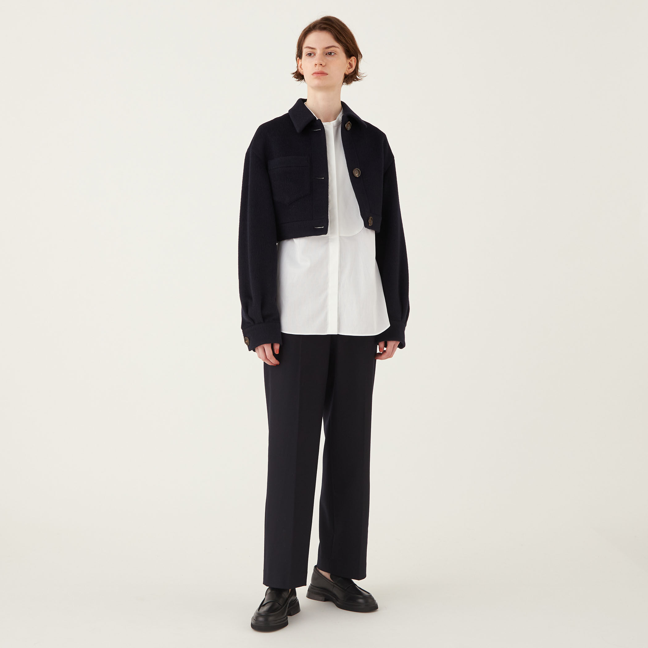DES PRES キッドモヘヤミニシャギー チェスターコート ネイビー DES PRES 【DES PRES】キッドモヘヤミニシャギー チェスター