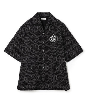 コットンローン刺繍ステッチ オープンカラーハーフスリーブシャツ