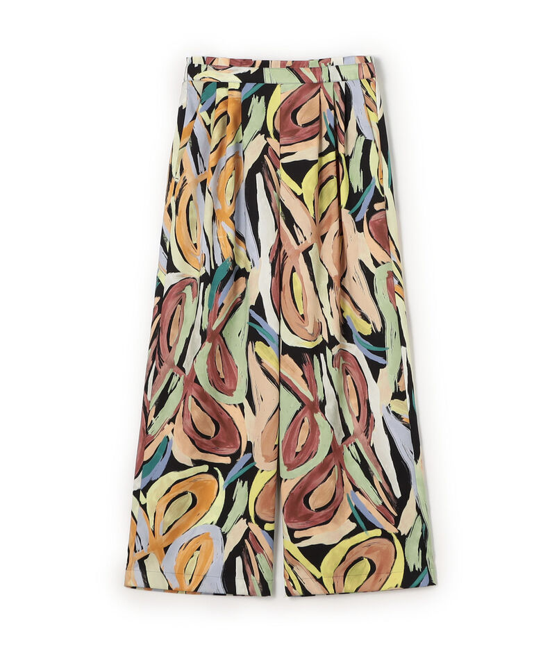 ハンドペイントプリント タックセミワイドパンツ