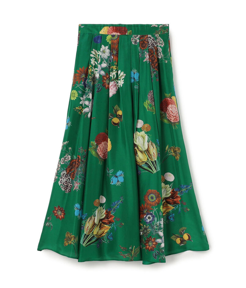 シルク BOUQUETプリント フレアスカート