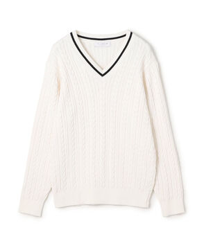 コットンケーブル Vネックニット