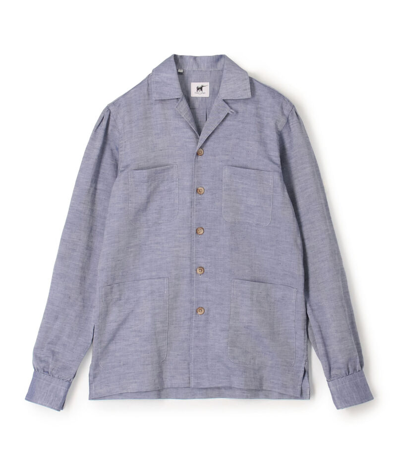 Chato Lufsen MARLON リネンコットン オープンカラー ダブルポケットシャツブルゾン