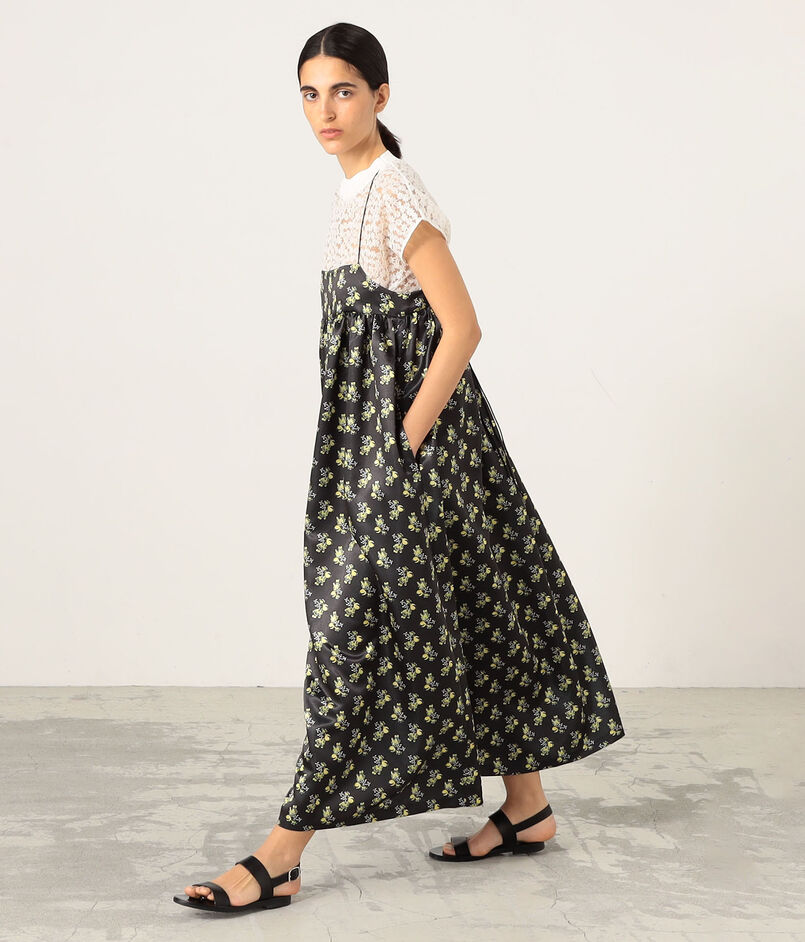 ポリエステルプリント ギャザーキャミソールワンピース  