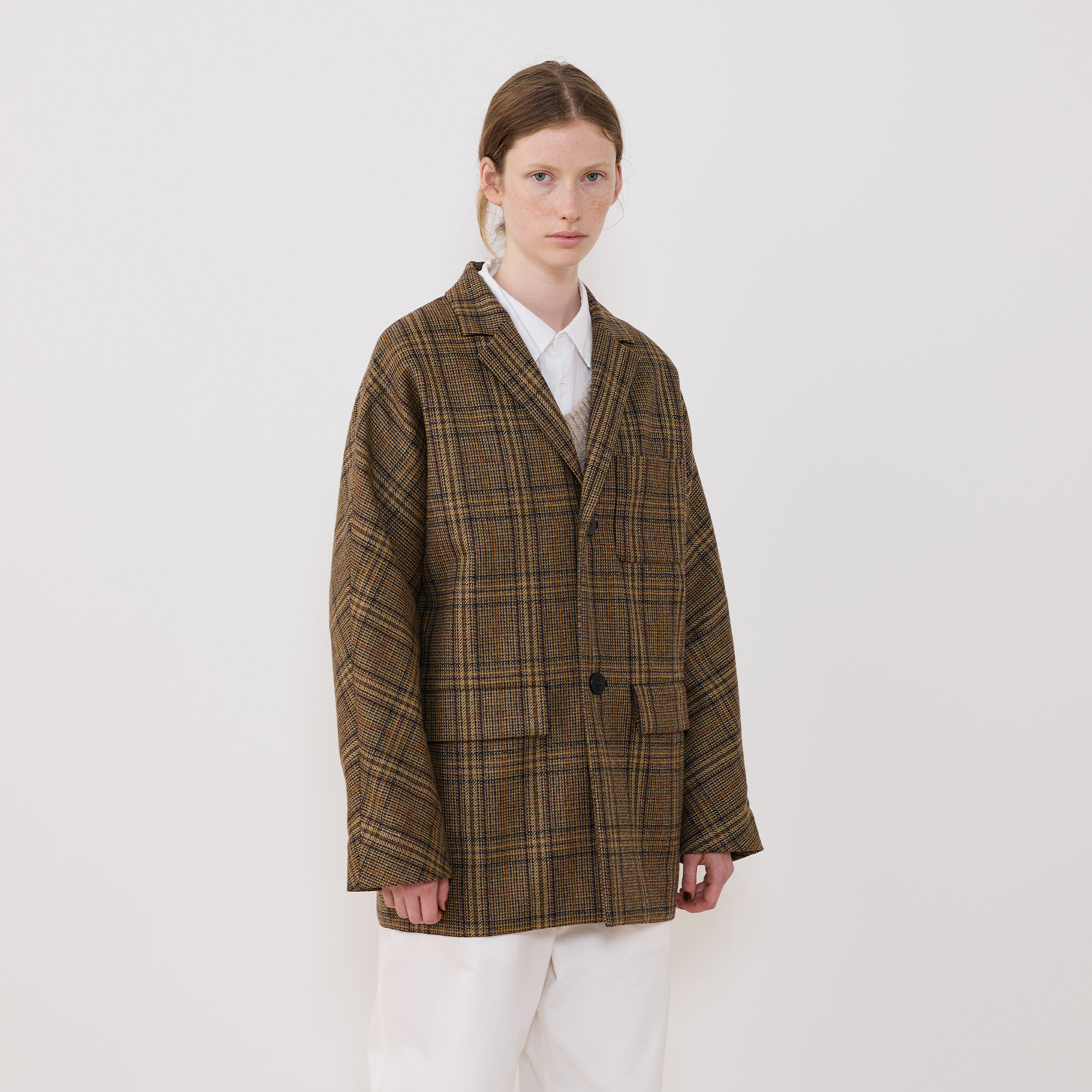 Khadi and Co 手織りツイードコート ブラウンMサイズ アウター コート ジャケット 上着 ロングコート チェスターコート