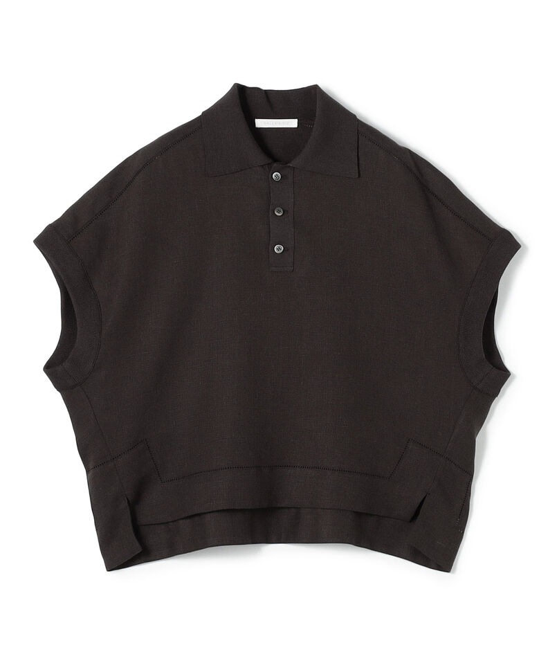 【WEB先行予約】リブコンビフレンチリネン ポロカラーブラウス