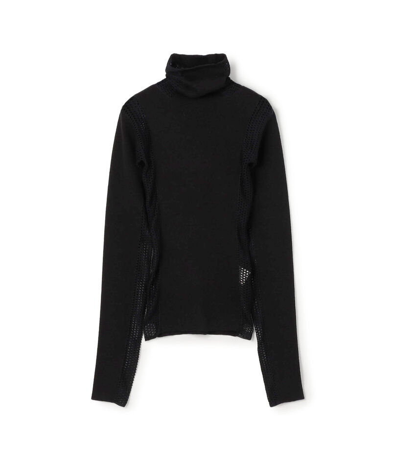 diotima Merino Mesh Stripe メッシュコンビ タートルネックニット