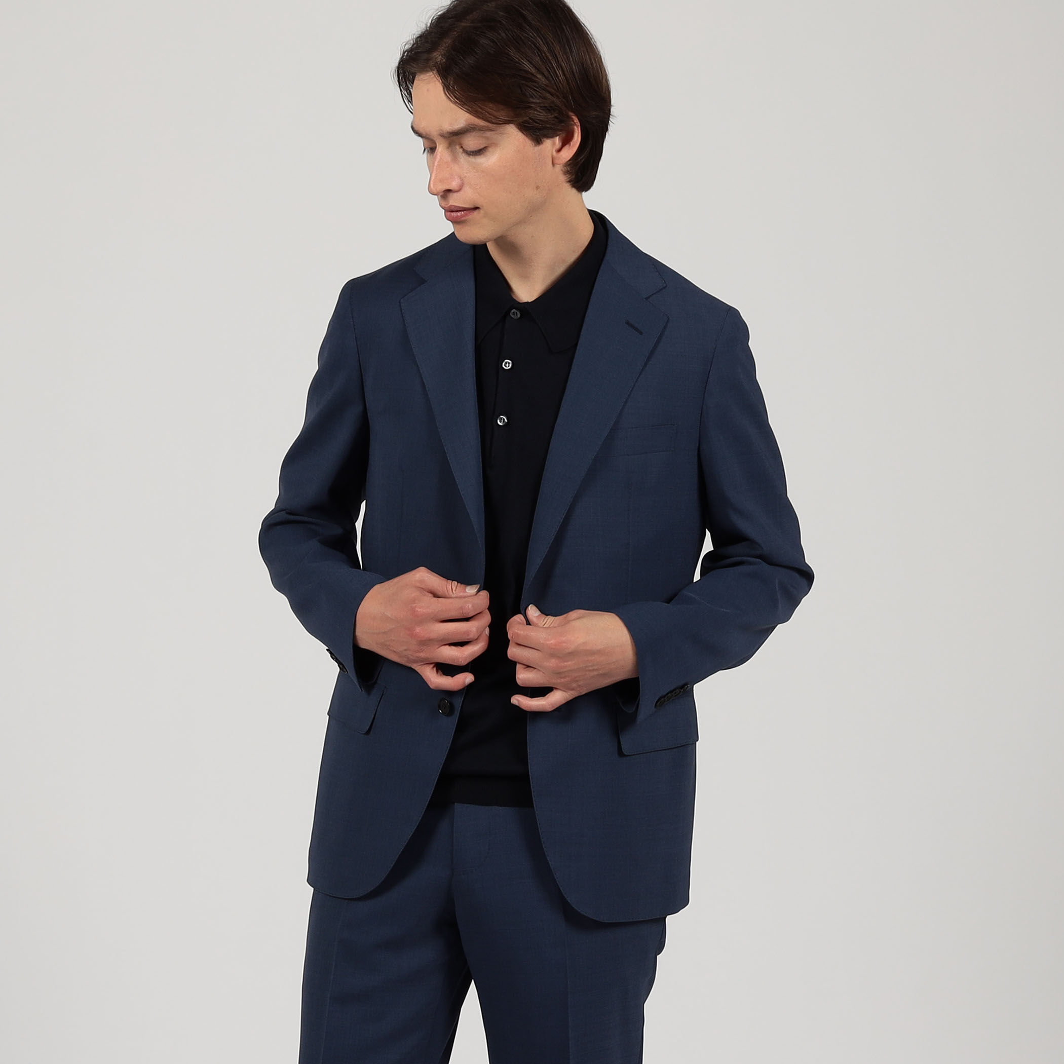トゥモローランド ネイビージャケット □Super120'sウールポリエステル シングルブレステッド2Bジャケット