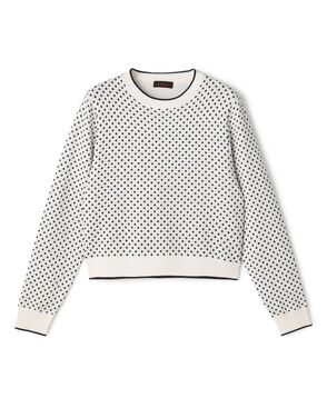 コットンカシミヤ ドットジャカードクルーネックプルオーバー