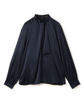 ウォッシャブルサテン フロントタイブラウス