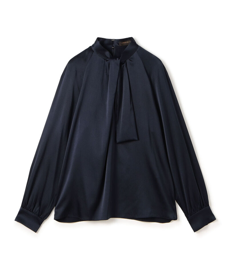 ウォッシャブルサテン フロントタイブラウス