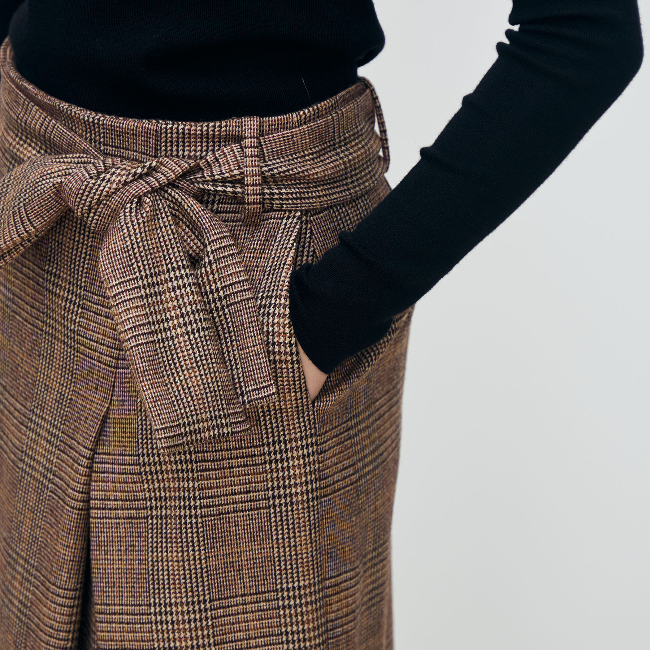 トゥモローランド collection チェック タックスカート シックバーガンディー アシンメトリータックスカート