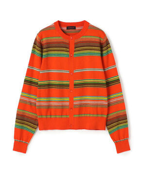 コットンカシミヤマルチボーダー クルーネックカーディガン