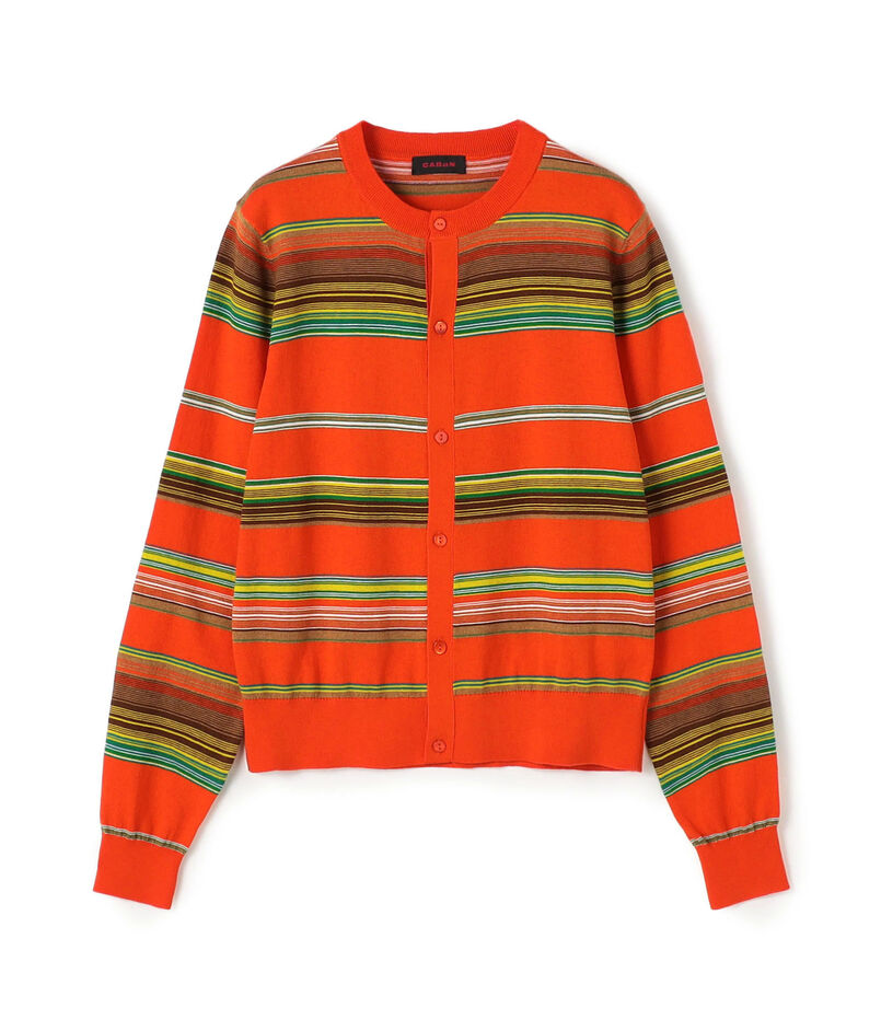 コットンカシミヤマルチボーダー クルーネックカーディガン