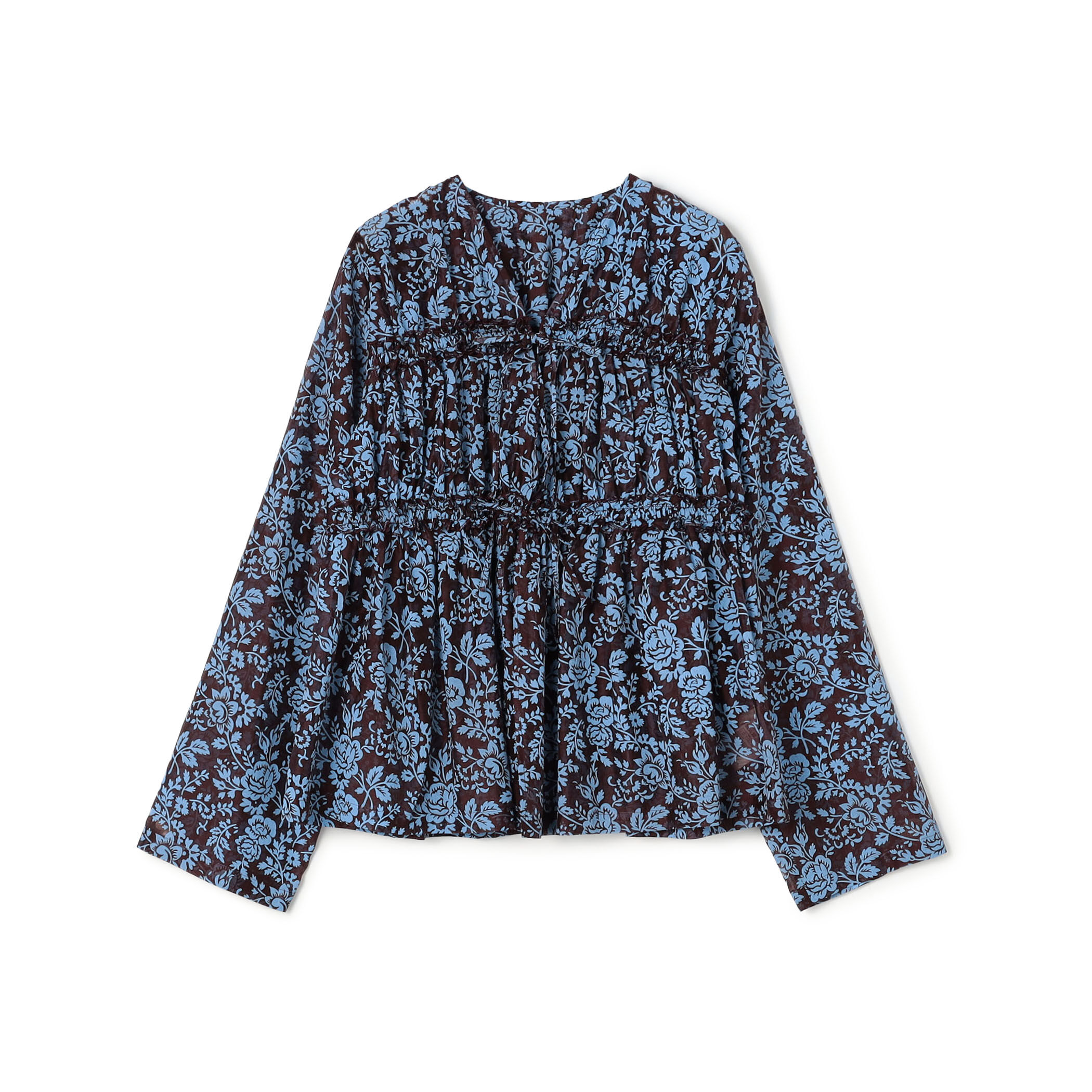 セルロースポリエステルプリント ギャザーブラウス セルロースポリエステルプリント ギャザーブラウス