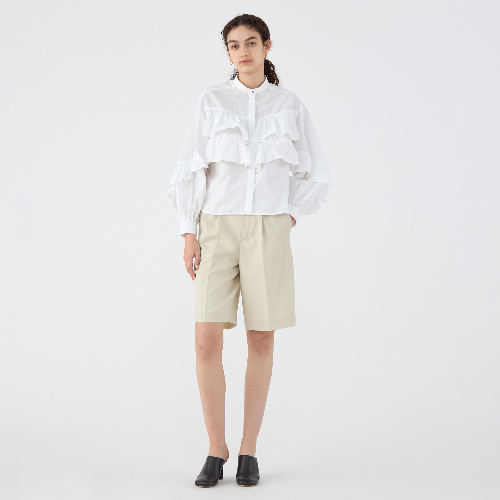 別注】ne Quittez pas BLACK TIERED FRILLED コットンシャツ