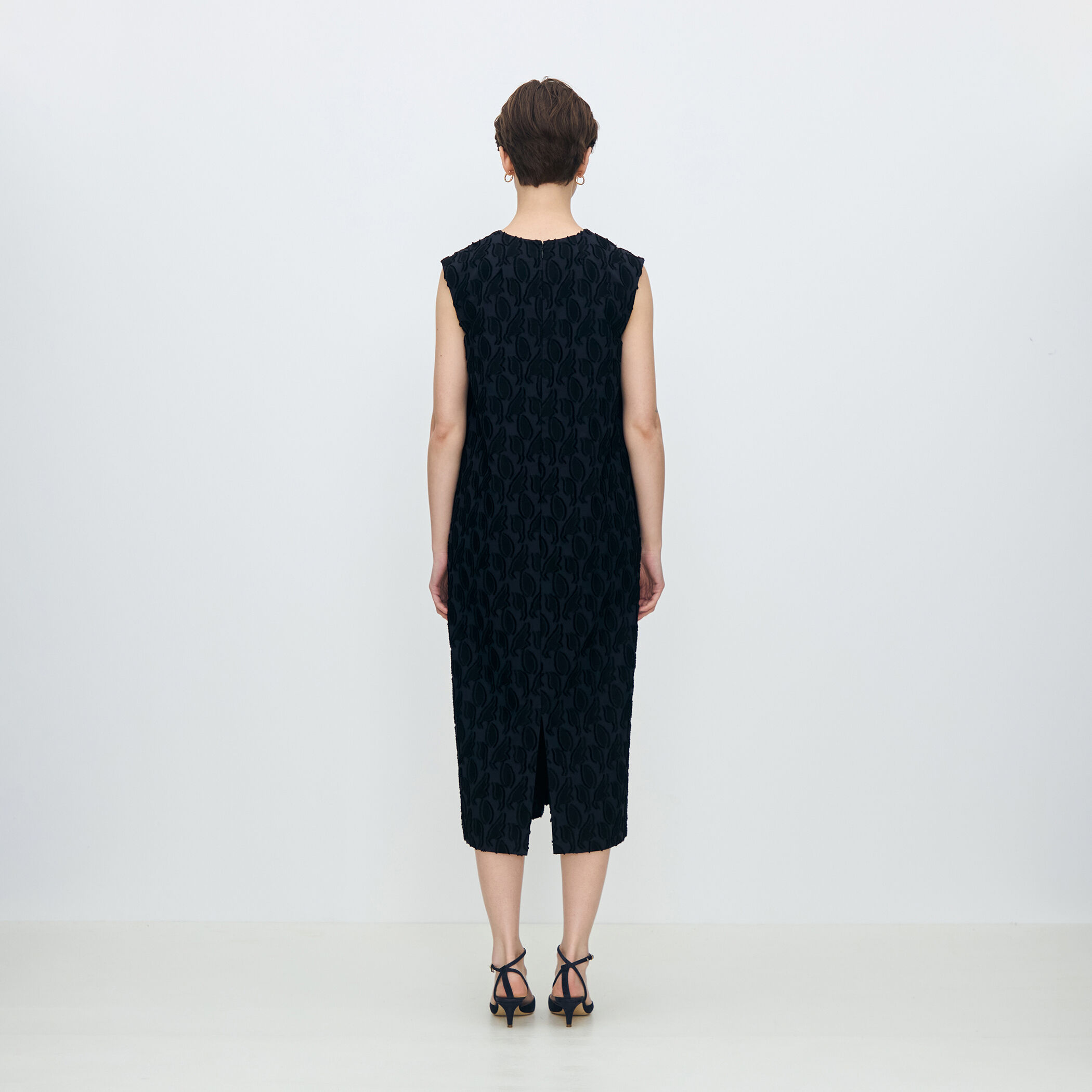 ドゥロワー　FALL1 シルクウールジャカードVネックワンピ―ス ドゥロワー FALL1 シルクウールジャカードVネックワンピ―ス