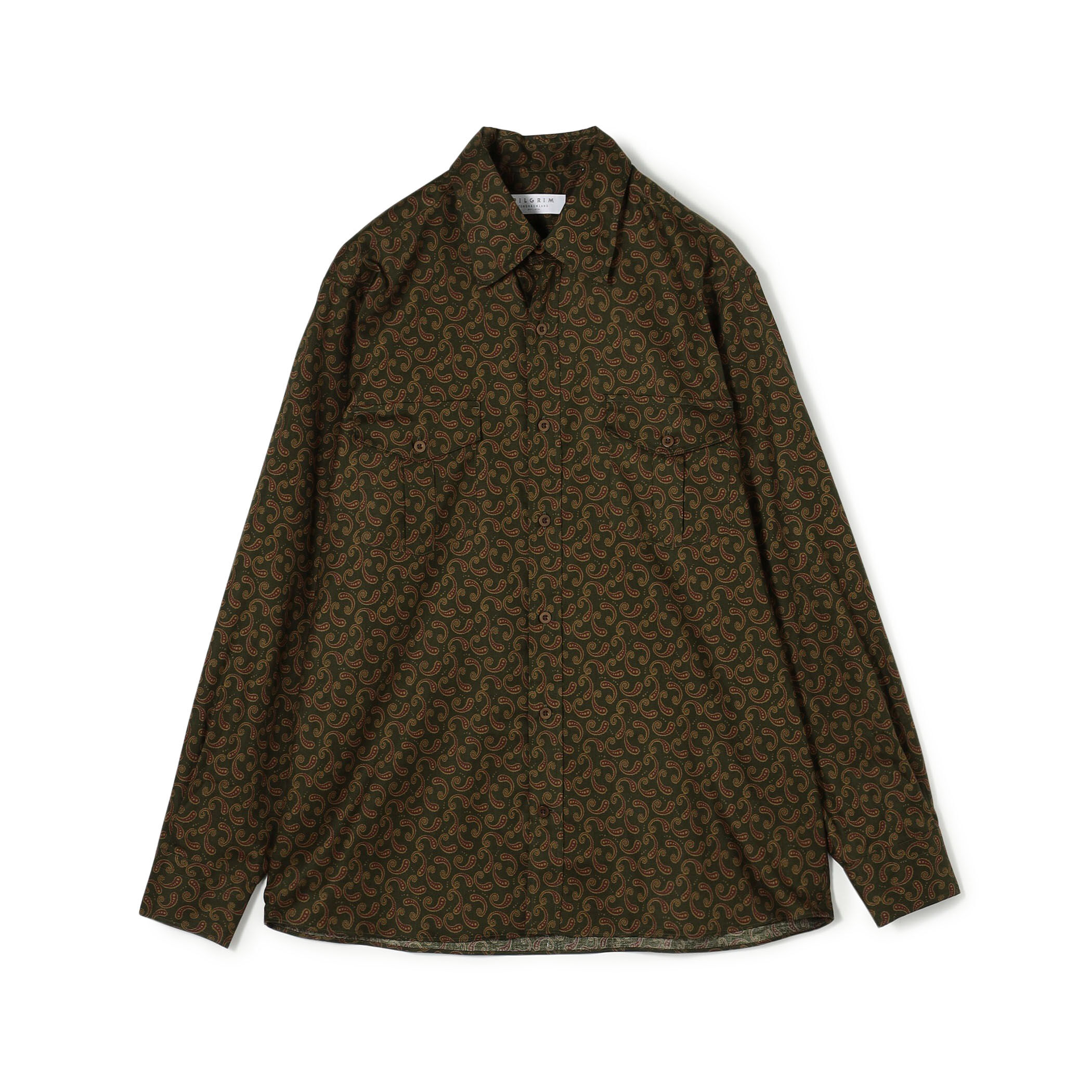 コットンツイル ペイズリープリント ダブルポケットレギュラーカラー