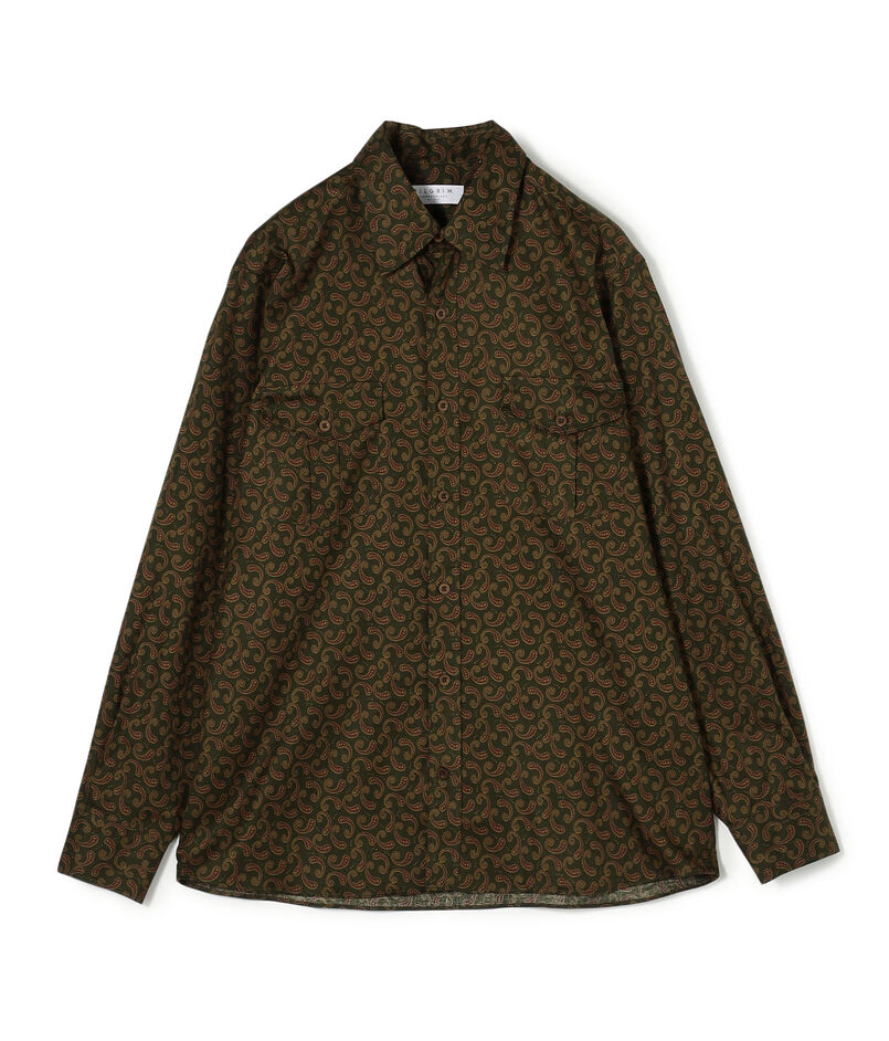 コットンツイル ペイズリープリント ダブルポケットレギュラーカラーシャツ