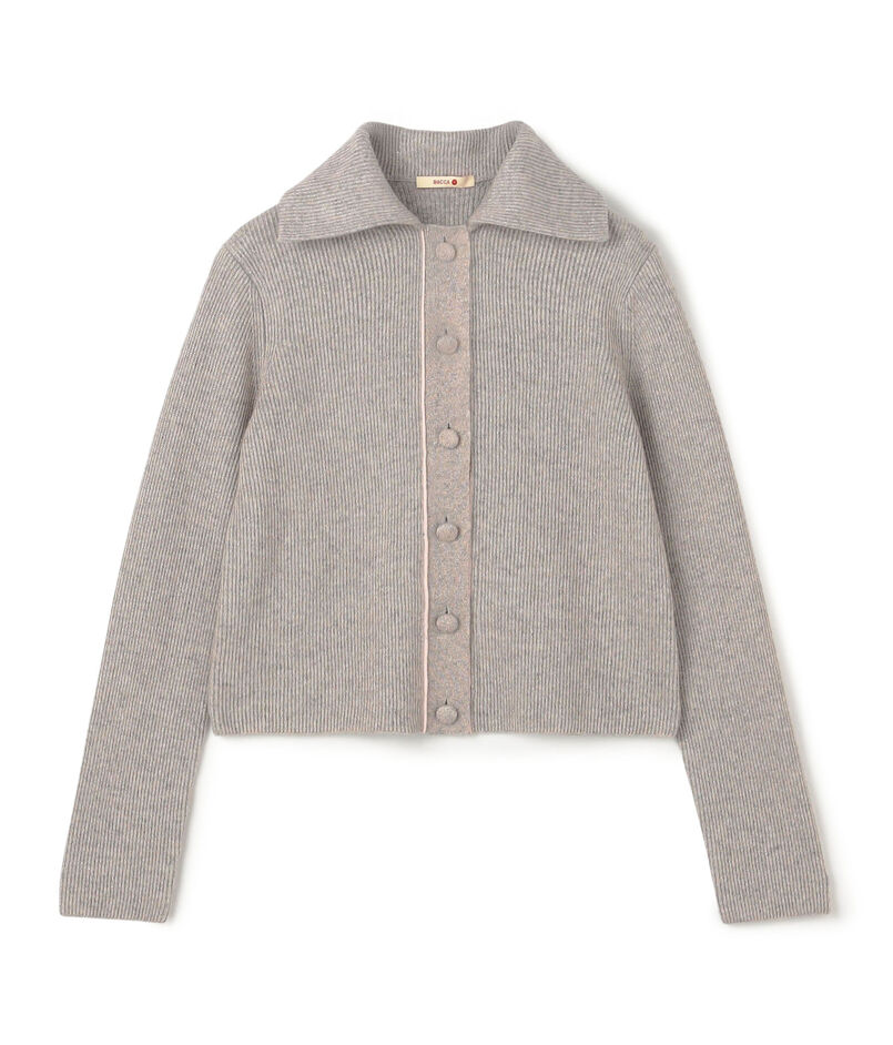 ラメウール フラットカラーニットカーディガン