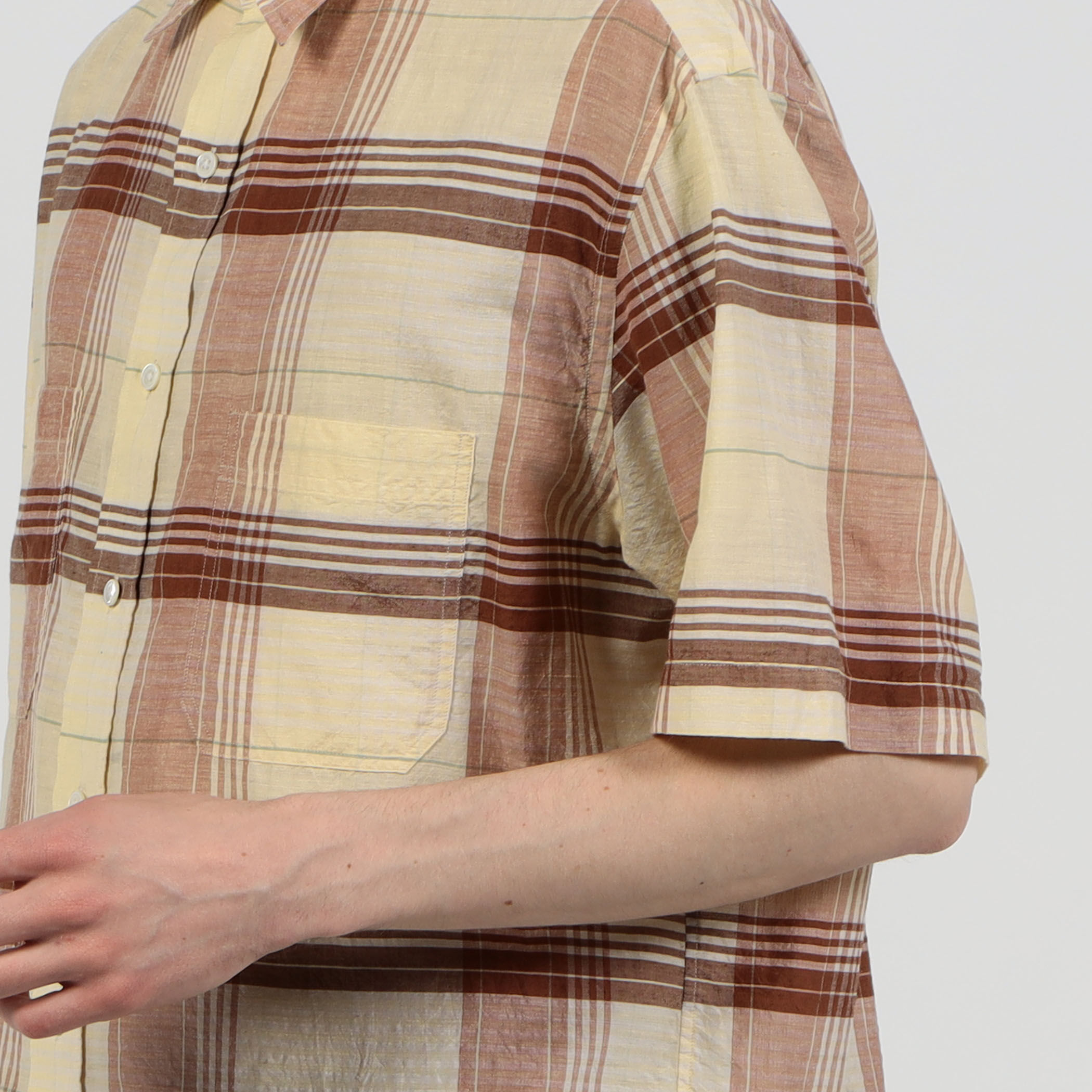 コットンシルク マドラスチェック ハーフスリーブシャツ