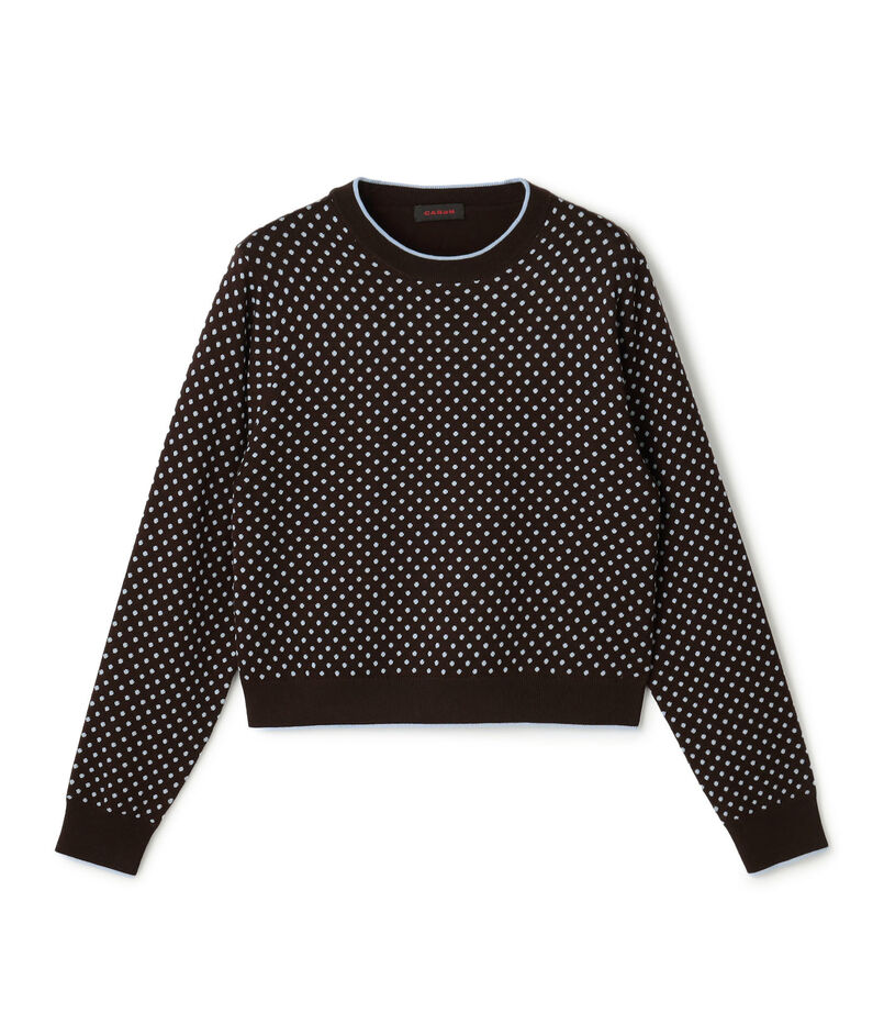 コットンカシミヤ ドットジャカードクルーネックプルオーバー