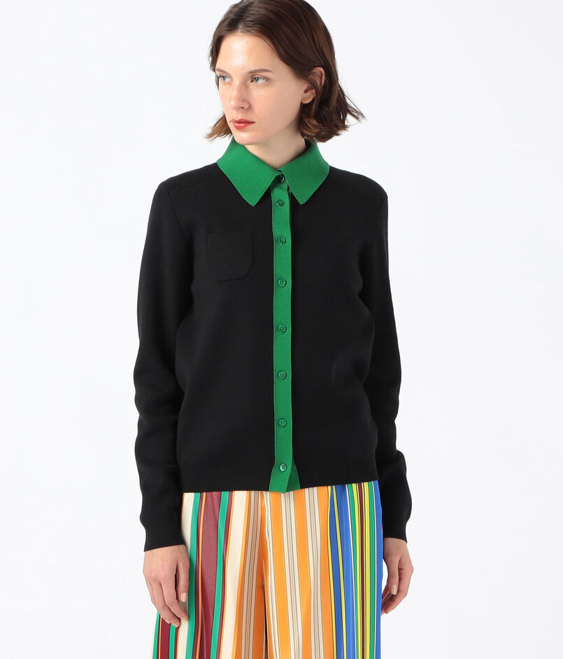 CABaN コットンカシミヤ バイカラーポロカーディガン  