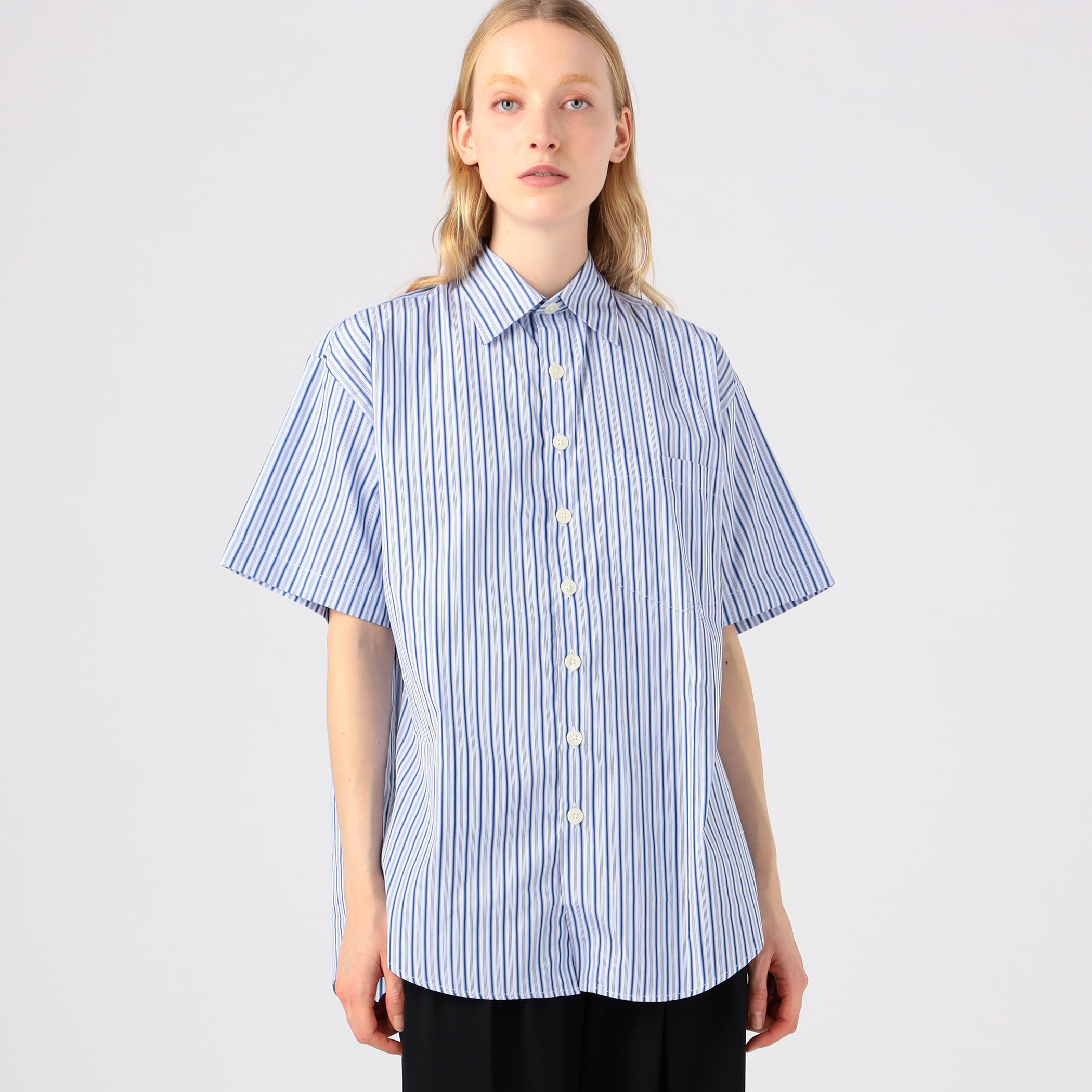 SCHNAYDERMAN'S LADDER STRIPE S/S コットン ストライプシャツ