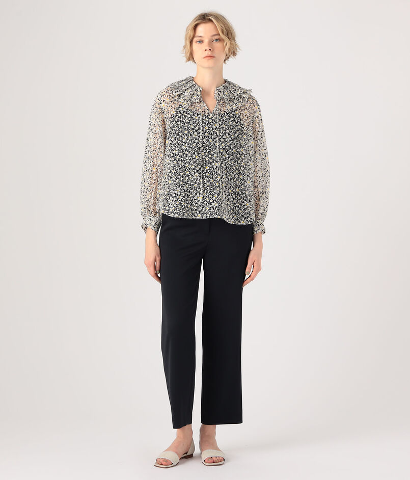 ドゥーブルフラワープリント ラッフルカラーブラウス  