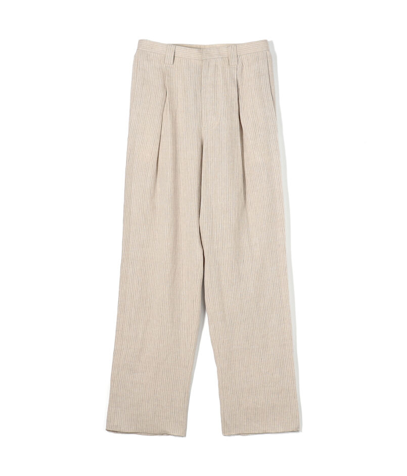 リネンアムンゼンストライプ 1プリーツテーパード ペグトップパンツ