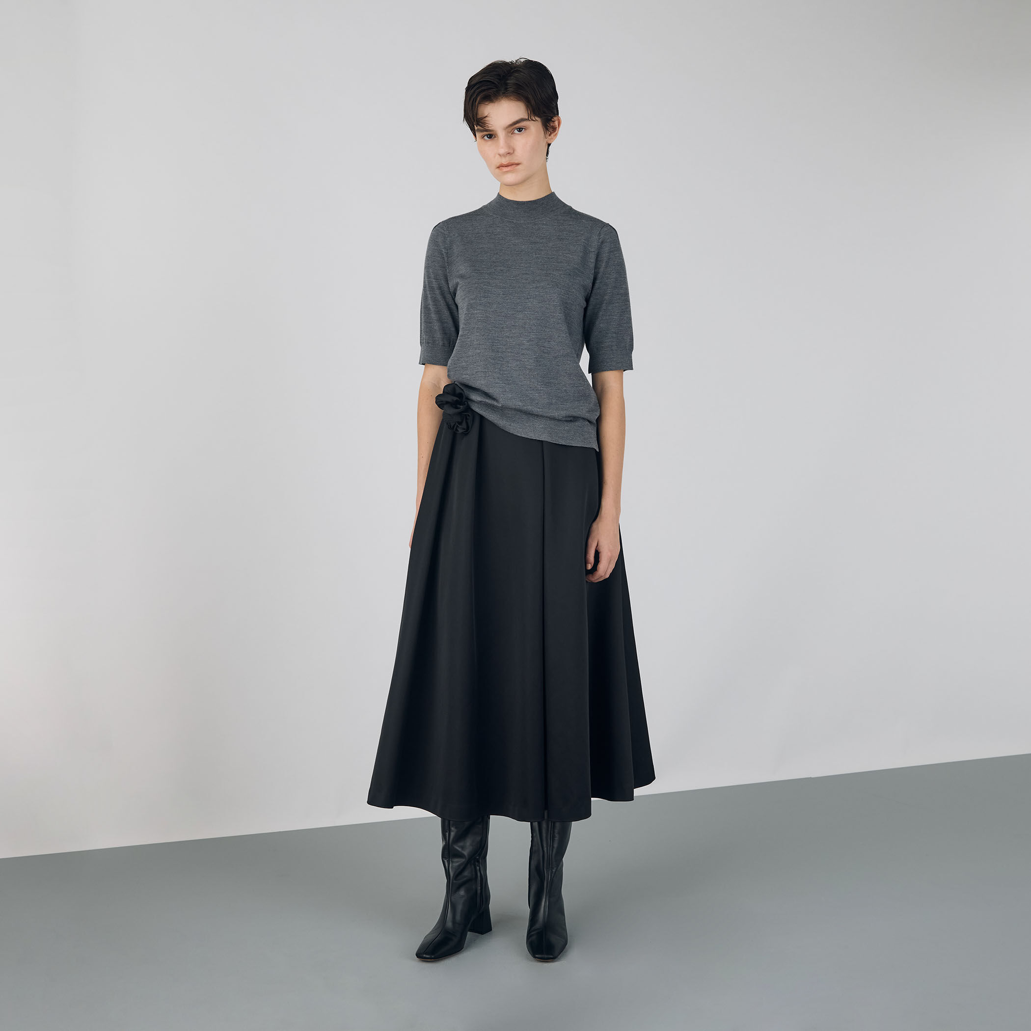 ナイロンハイカウントダブルクロス タックフレアスカート