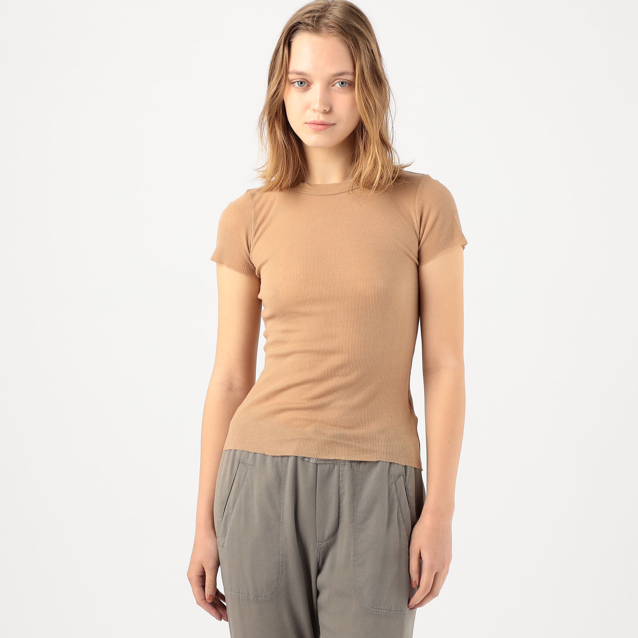 tシャツ コットンカシミヤブレンドリブ クルーネックTシャツ WVA3978 レディース コットンカシミヤブレンドリブ クルーネックTシャツ WVA3978