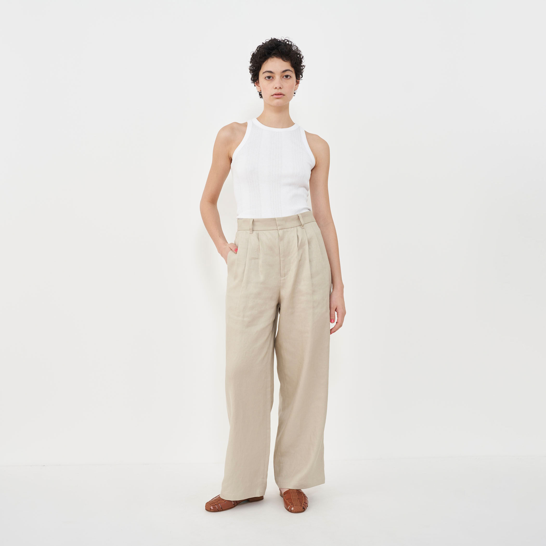 コットンランダムリブ アメリカンスリーブタンクトップ