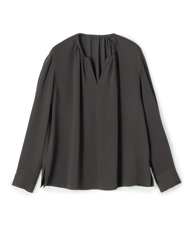マットサテン ギャザーネックブラウス