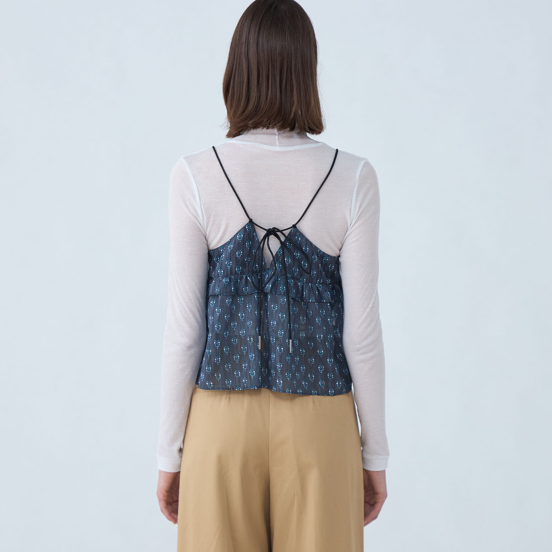 45R45rpm キュプラコットンドットプリントのフリルカラーキャミ 45rpm 今季 キュプラコットンドットプリントのフリルカラーキャミ ネイビー