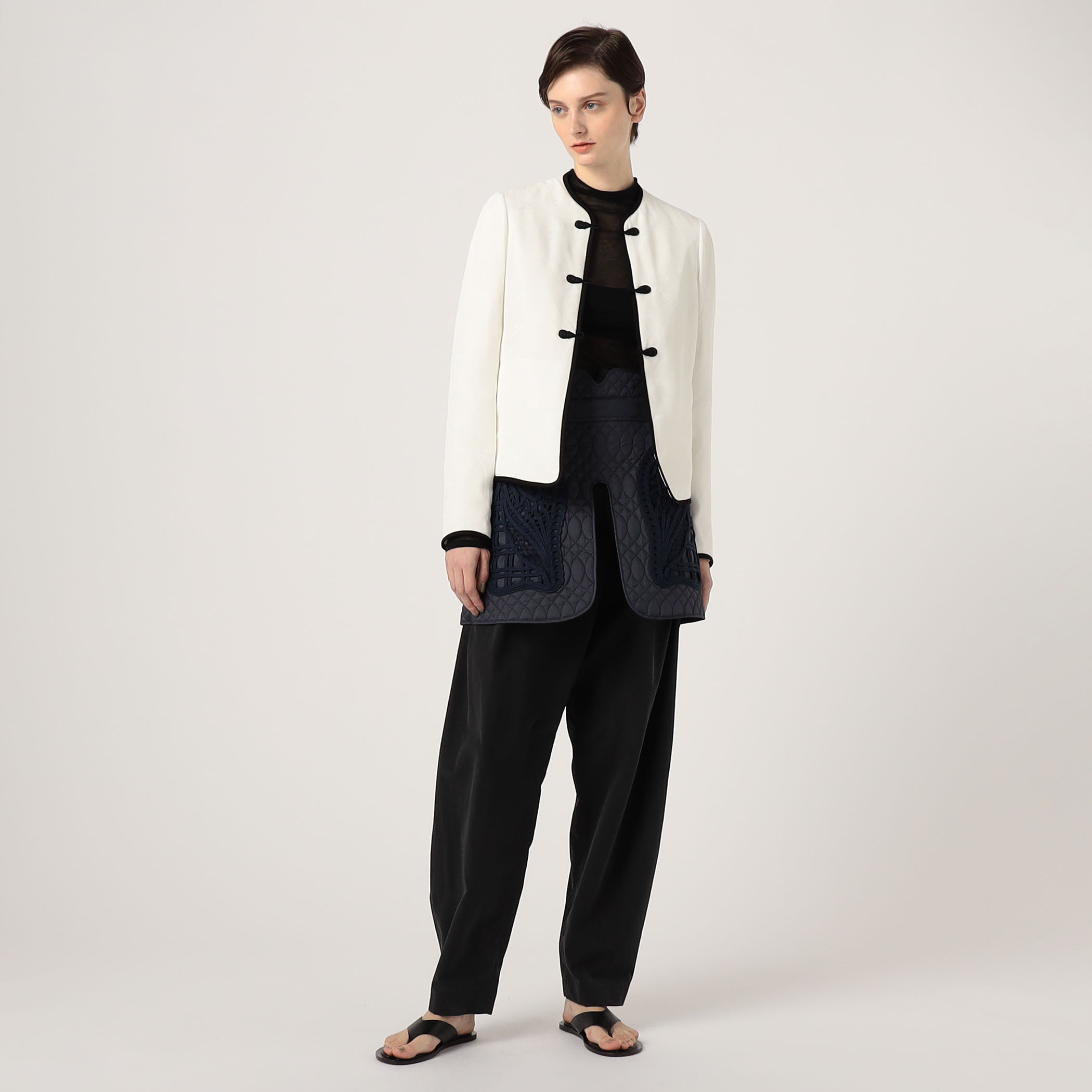 Mame Kurogouchi Cording Embroidery Quilted Wrapped Skirt