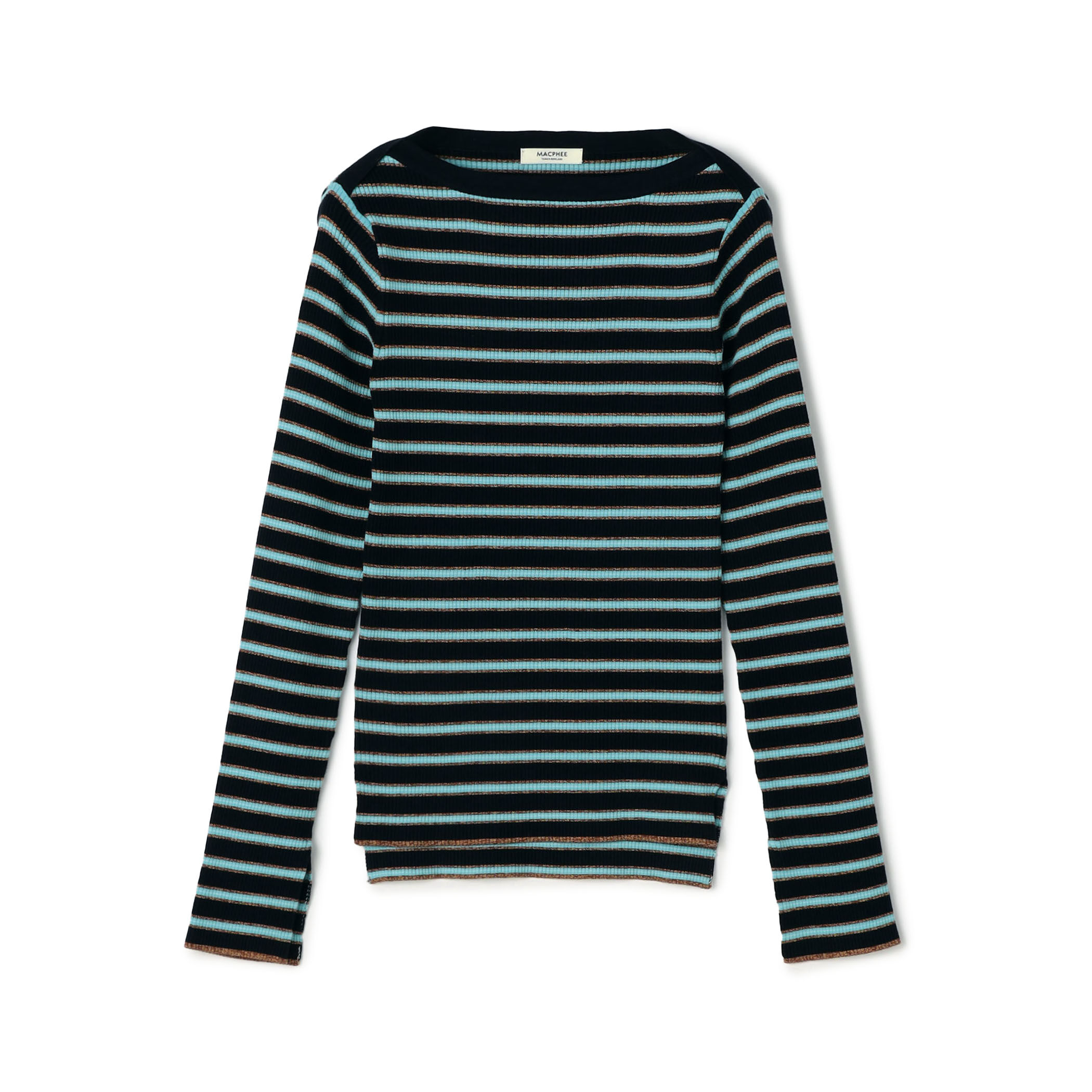 未使用　MACPHEE コットン　ジャガード　ボートネックニット　ブルー フラッフィーボートネックニット（WEB限定カラー）