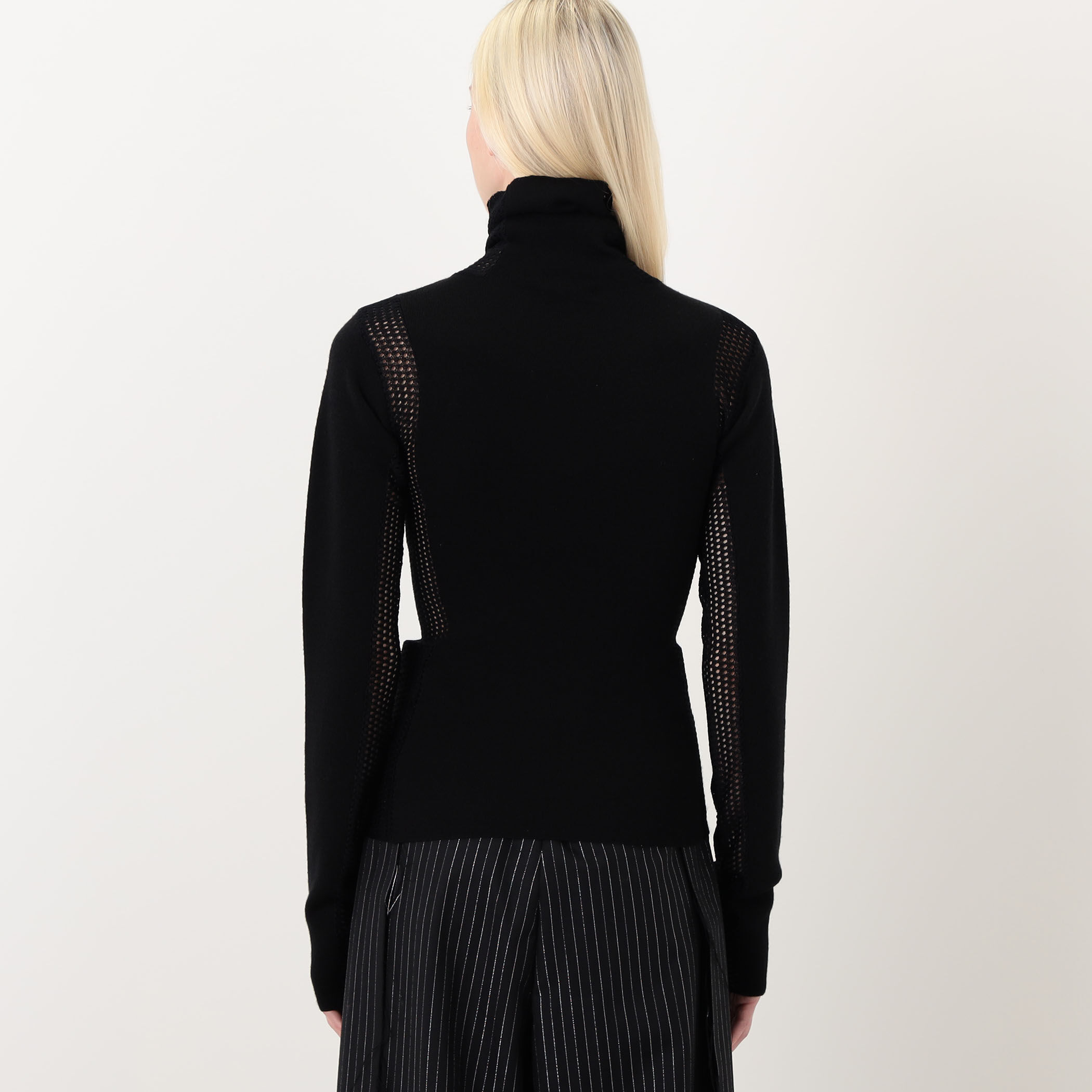 diotima Merino Mesh Stripe メッシュコンビ タートルネックニット