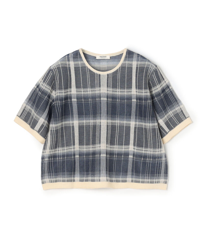 シアーチェック ハーフスリーブプルオーバー