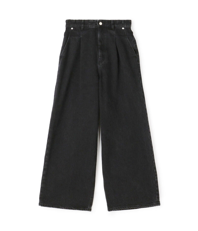 コットンデニム タックワイドパンツ