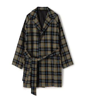 ERRICO FORMICOLA ウールチェック ボタンレスベルテッドコート