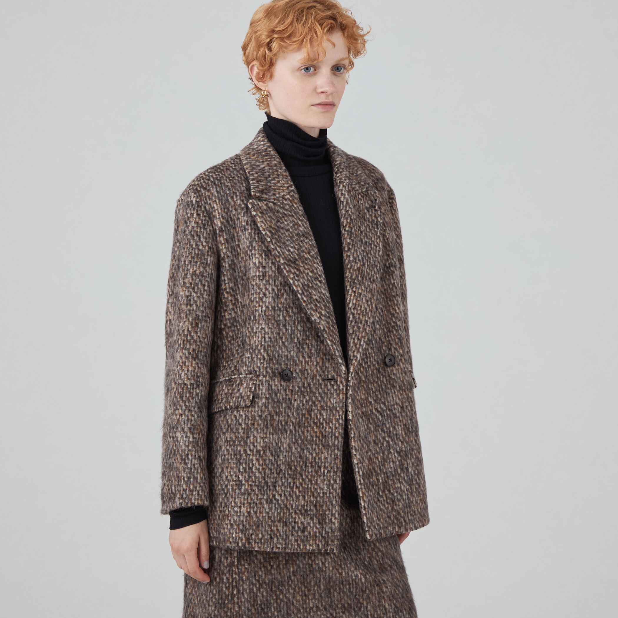 ジャケット・アウター shy ON/OFF兼用】スマートツイードノーカラージャケット